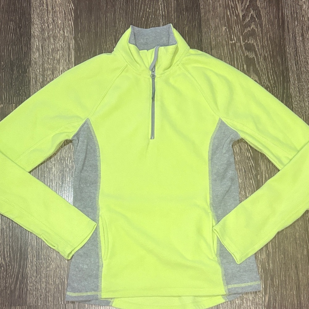 Juniors green and gray fleece quarter zip sweatshirt size medium